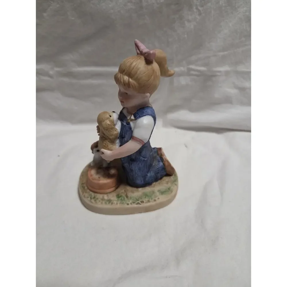 1985 HOMCO Denim Days 1503 Puppy Love Figurine Home Interiors Gifts D3